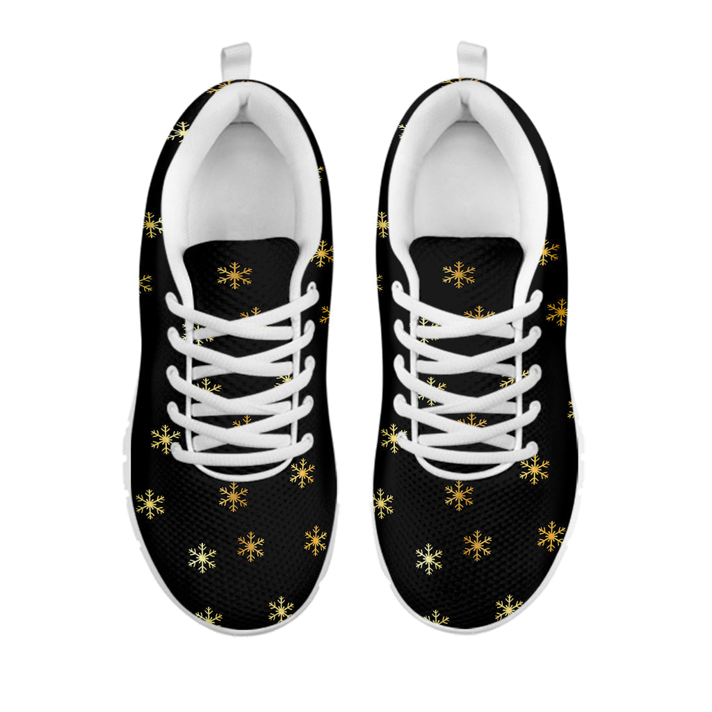 Black And Gold Snowflake Pattern Print White Running Shoes