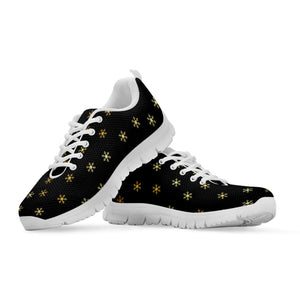 Black And Gold Snowflake Pattern Print White Running Shoes