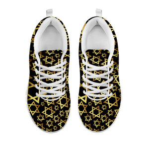 Black And Gold Star of David Print White Running Shoes