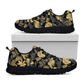 Black And Gold Tropical Pattern Print Black Running Shoes