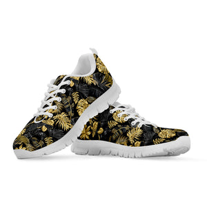 Black And Gold Tropical Pattern Print White Running Shoes