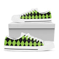 Black And Green Argyle Pattern Print White Low Top Sneakers
