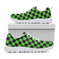 Black And Green Checkered Print White Running Shoes