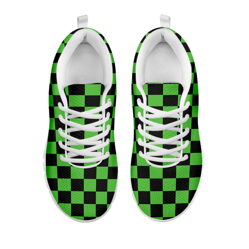 Black And Green Checkered Print White Running Shoes