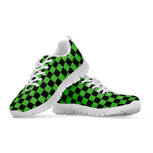 Black And Green Checkered Print White Running Shoes