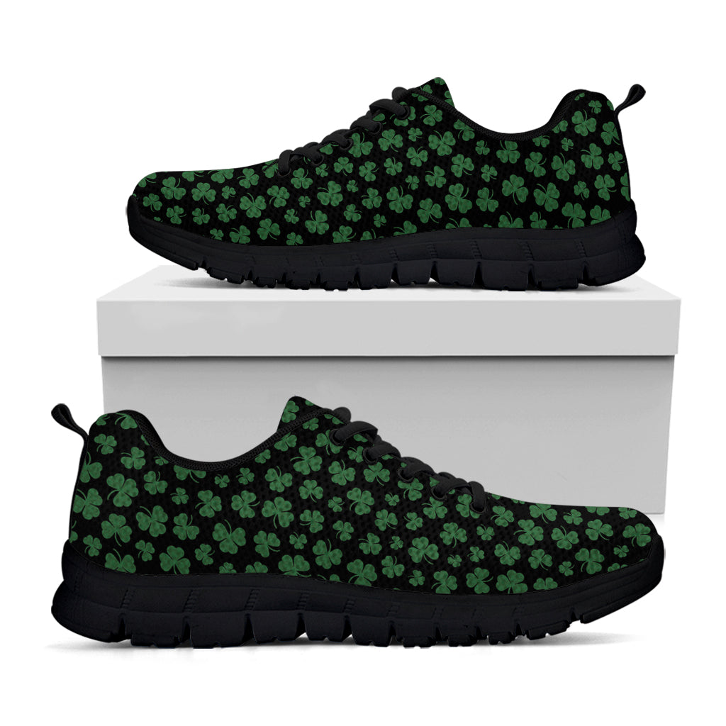 Black And Green Shamrock Pattern Print Black Running Shoes