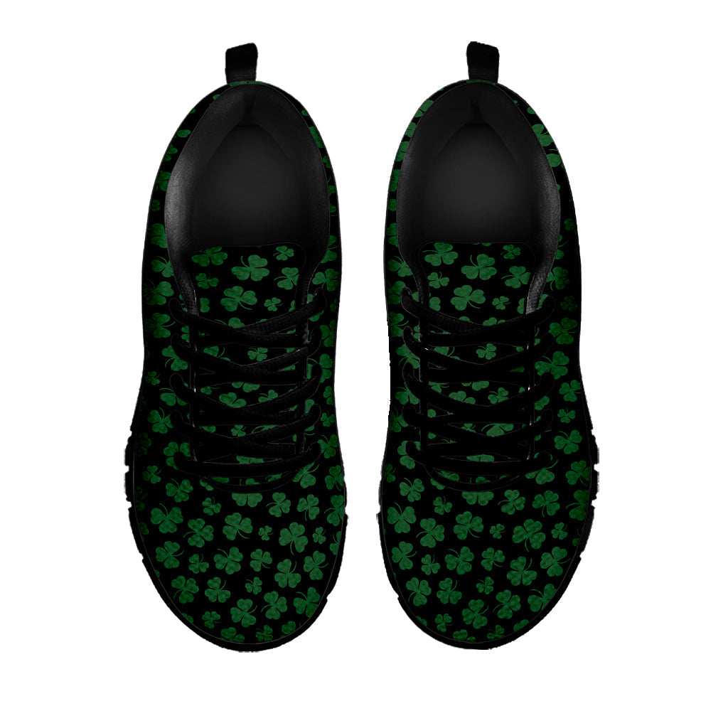 Black And Green Shamrock Pattern Print Black Running Shoes