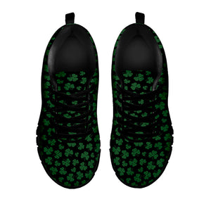 Black And Green Shamrock Pattern Print Black Running Shoes