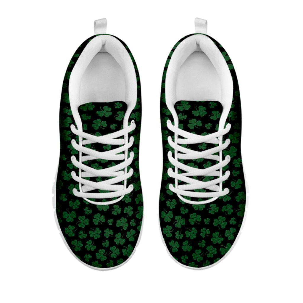 Black And Green Shamrock Pattern Print White Running Shoes