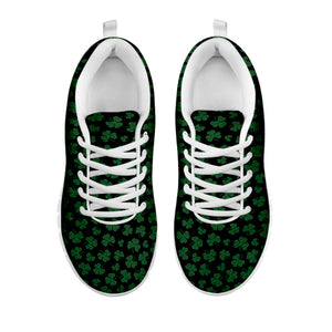 Black And Green Shamrock Pattern Print White Running Shoes