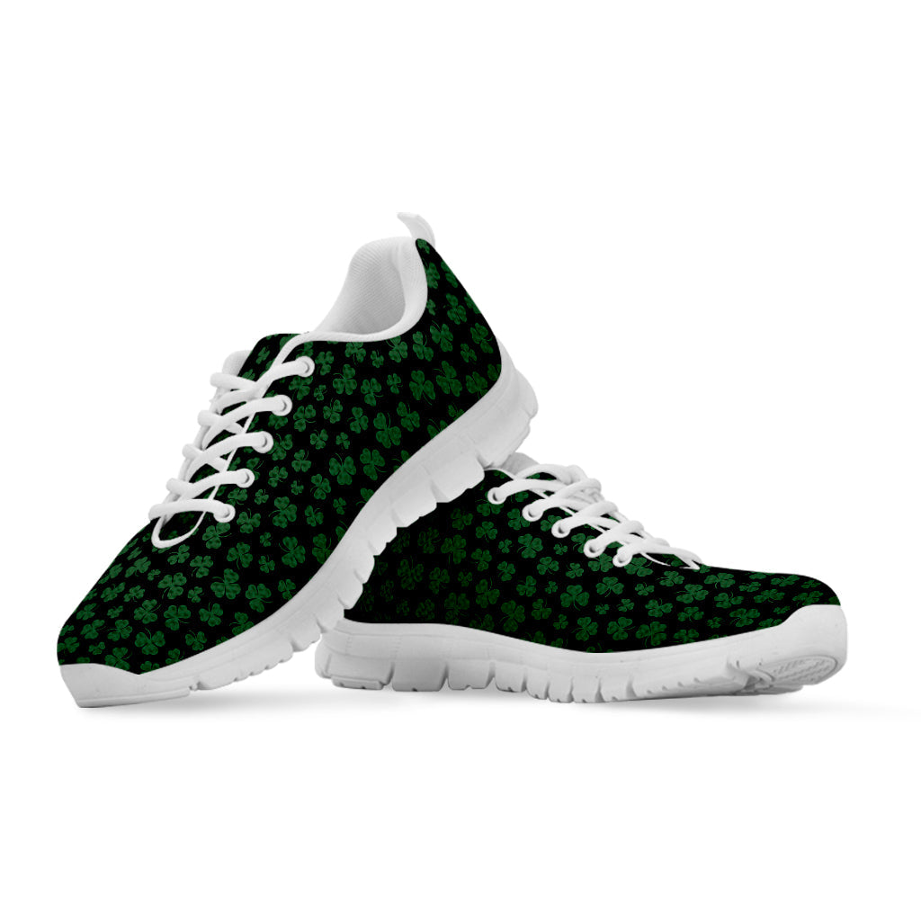 Black And Green Shamrock Pattern Print White Running Shoes