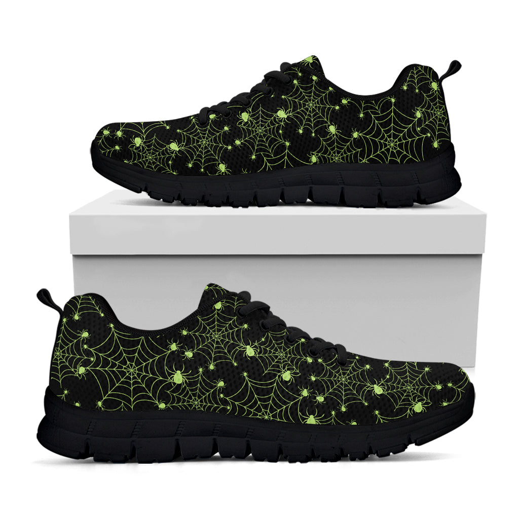 Black And Green Spider Web Pattern Print Black Running Shoes