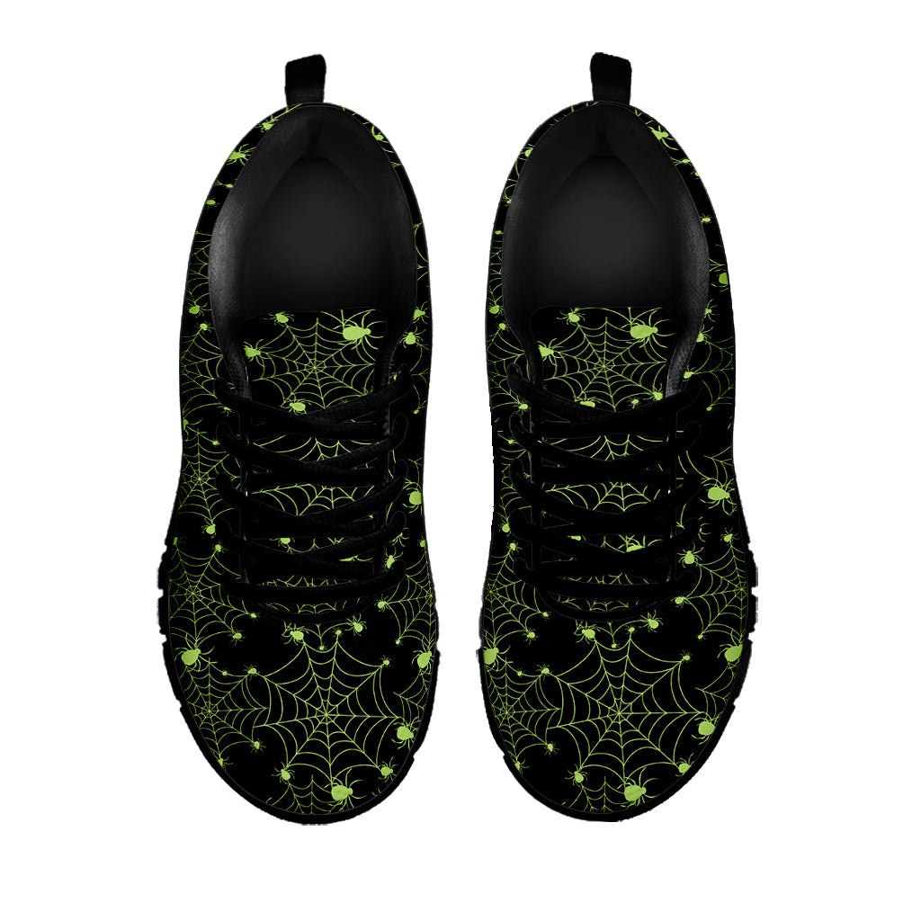 Black And Green Spider Web Pattern Print Black Running Shoes