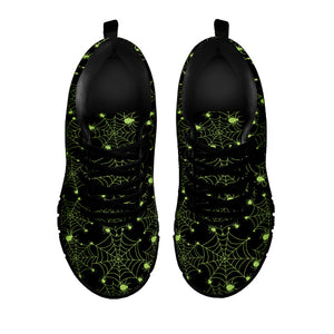 Black And Green Spider Web Pattern Print Black Running Shoes