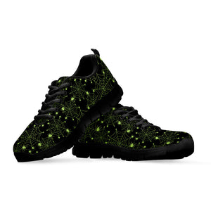 Black And Green Spider Web Pattern Print Black Running Shoes