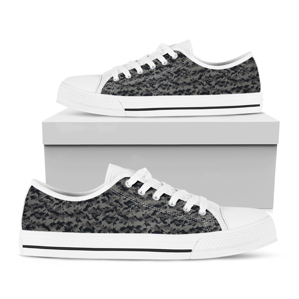 Black And Grey Digital Camo Print White Low Top Sneakers