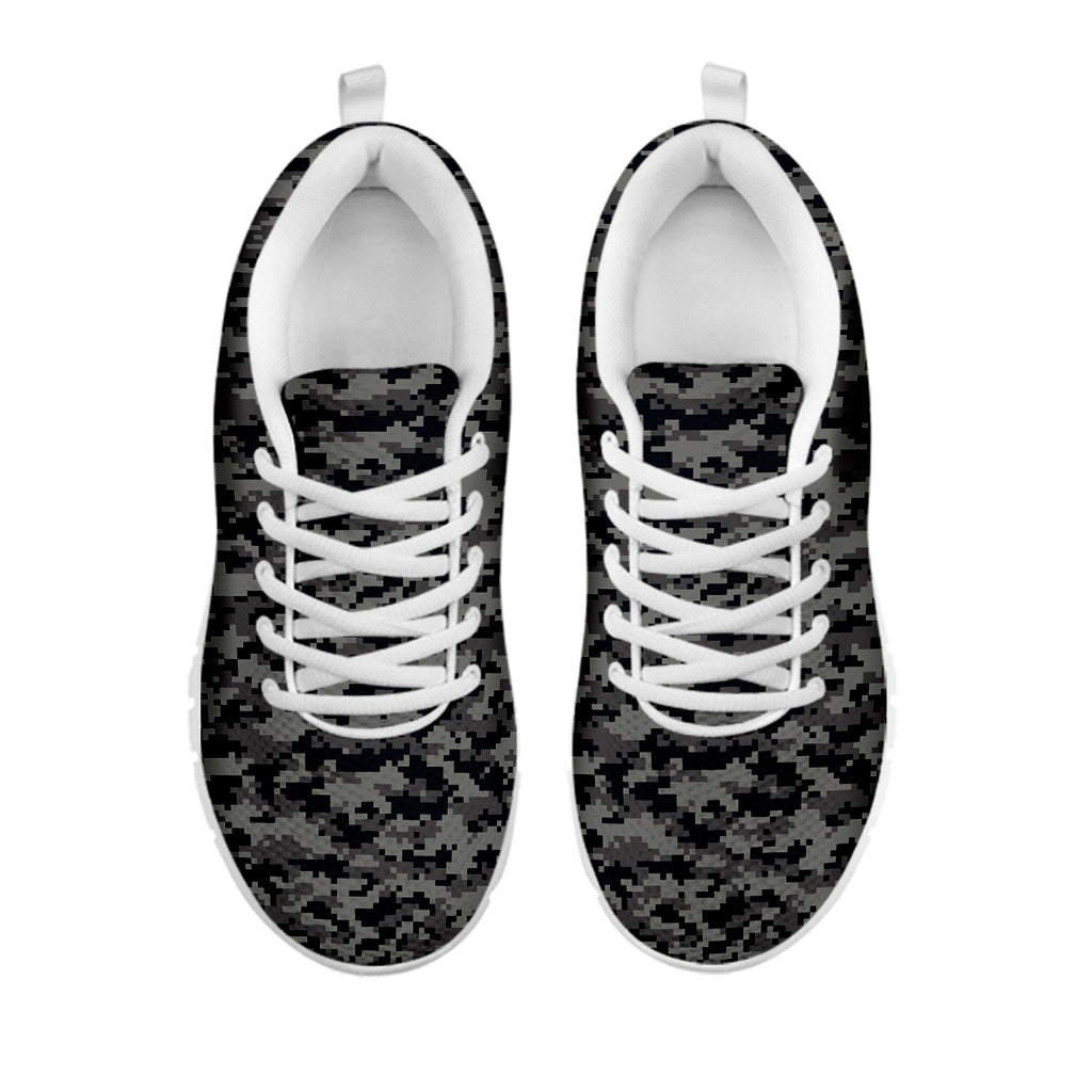 Black And Grey Digital Camo Print White Running Shoes