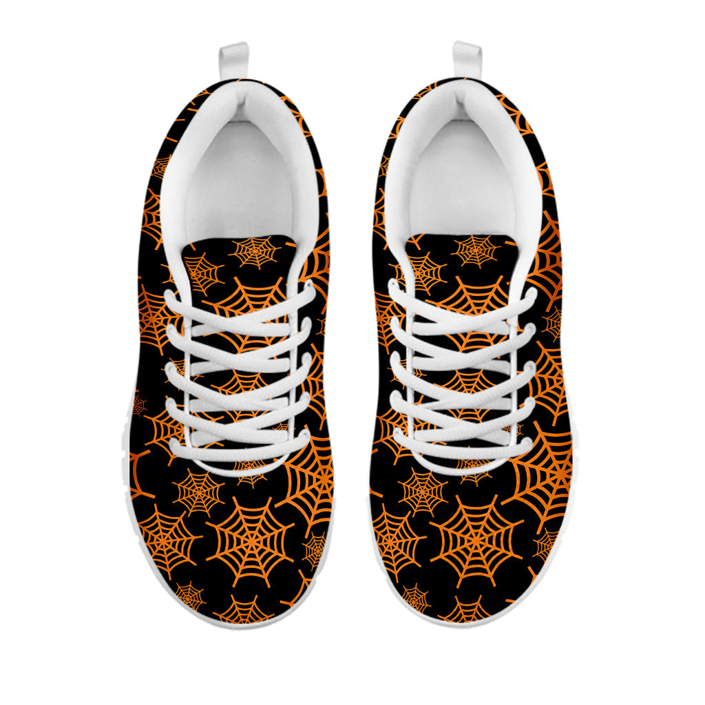Black And Orange Spider Web Print White Running Shoes