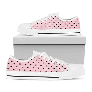 Black And Pink Cat Pattern Print White Low Top Sneakers