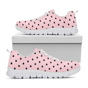 Black And Pink Cat Pattern Print White Running Shoes