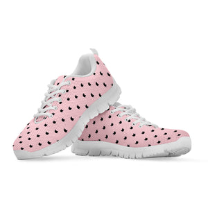 Black And Pink Cat Pattern Print White Running Shoes