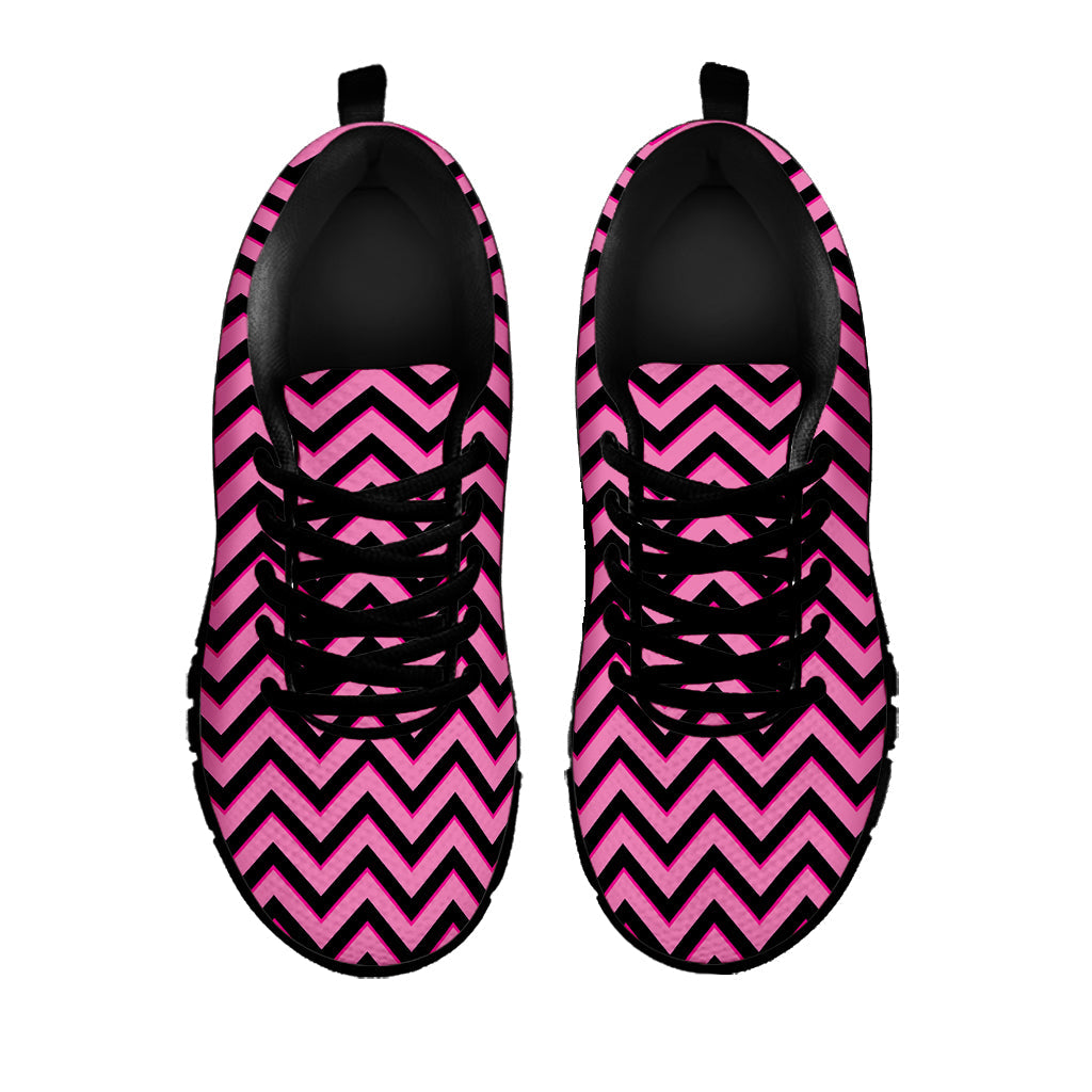 Black And Pink Chevron Pattern Print Black Running Shoes