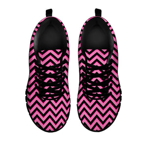 Black And Pink Chevron Pattern Print Black Running Shoes