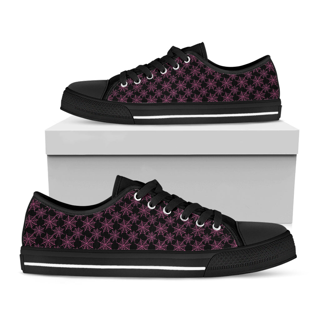 Black And Pink Spider Web Pattern Print Black Low Top Sneakers