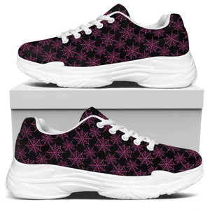 Black And Pink Spider Web Pattern Print White Chunky Shoes