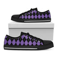 Black And Purple Argyle Pattern Print Black Low Top Sneakers