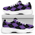 Black And Purple Argyle Pattern Print White Chunky Shoes