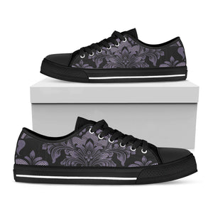 Black And Purple Damask Pattern Print Black Low Top Sneakers