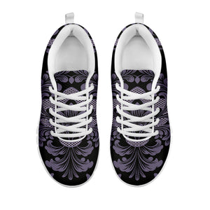 Black And Purple Damask Pattern Print White Running Shoes