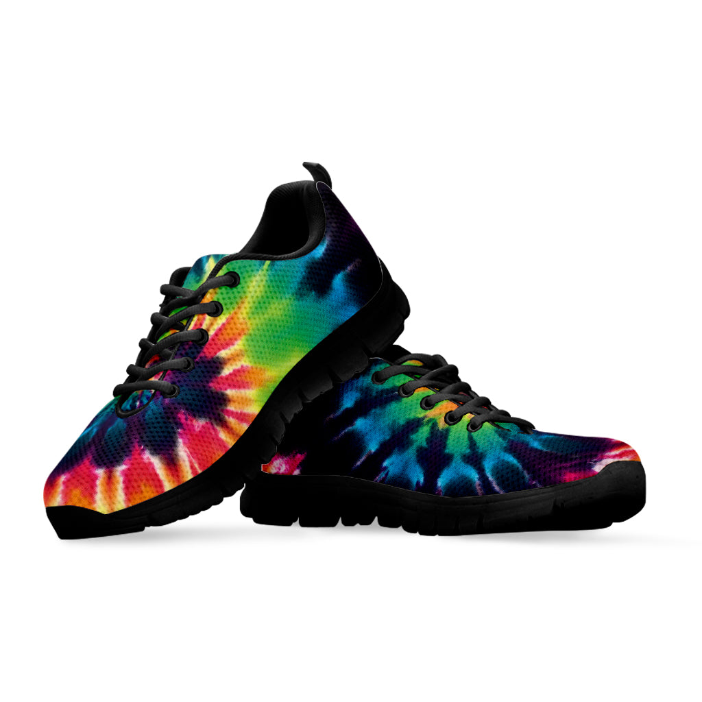 Black And Rainbow Tie Dye Print Black Running Shoes