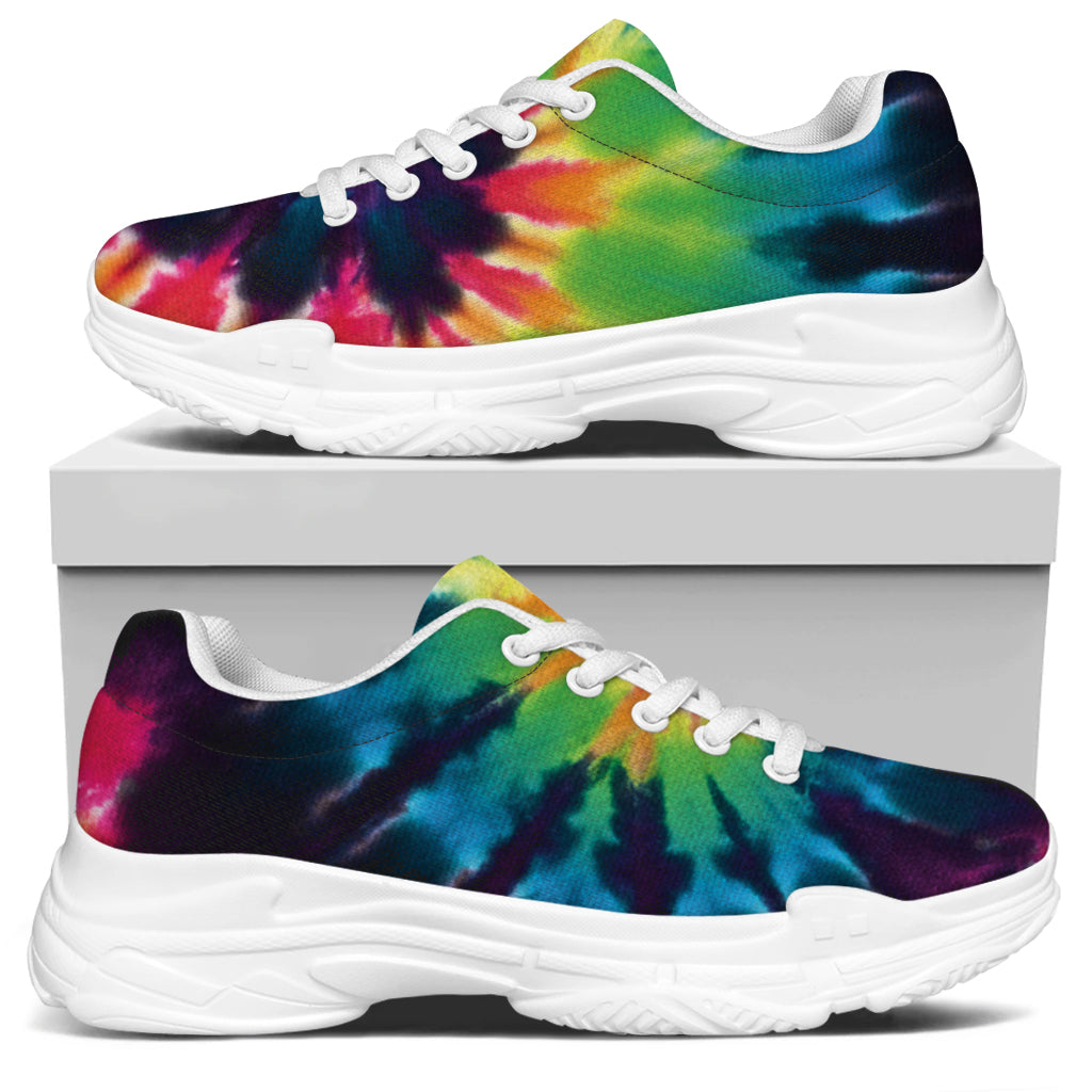 Black And Rainbow Tie Dye Print White Chunky Shoes