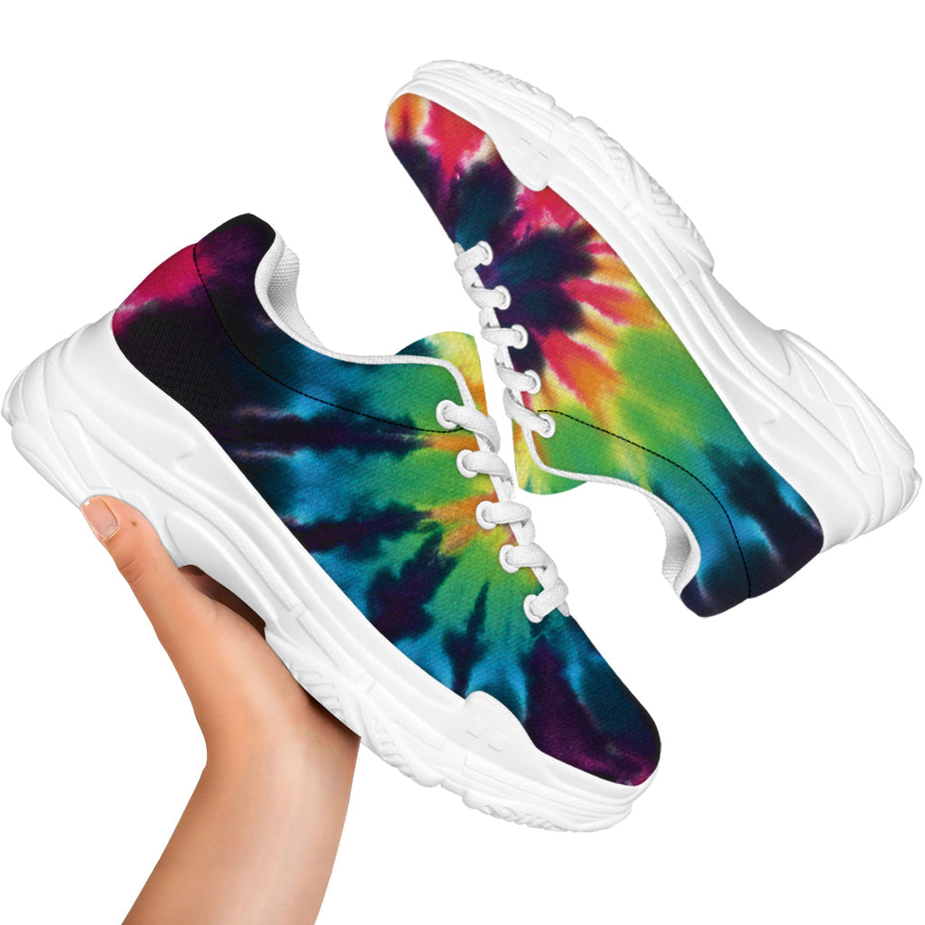Black And Rainbow Tie Dye Print White Chunky Shoes