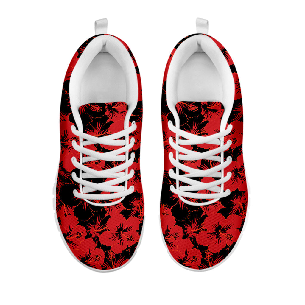 Black And Red Hibiscus Pattern Print White Running Shoes