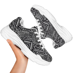 Black And White African Tribal Print White Chunky Shoes