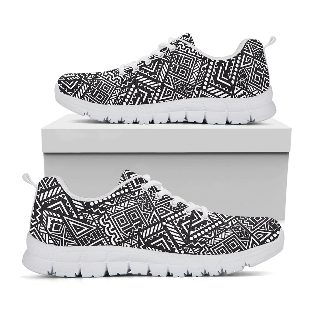 Black And White African Tribal Print White Running Shoes