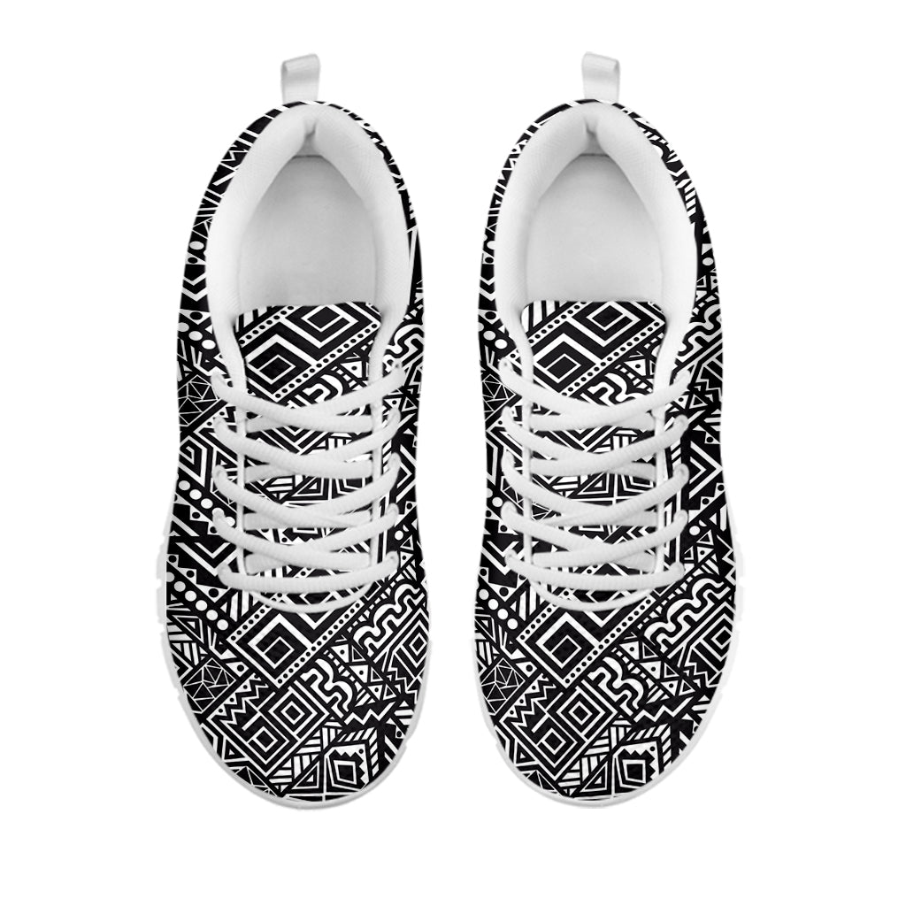 Black And White African Tribal Print White Running Shoes