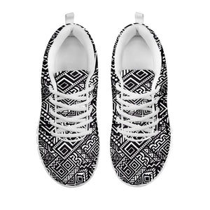 Black And White African Tribal Print White Running Shoes