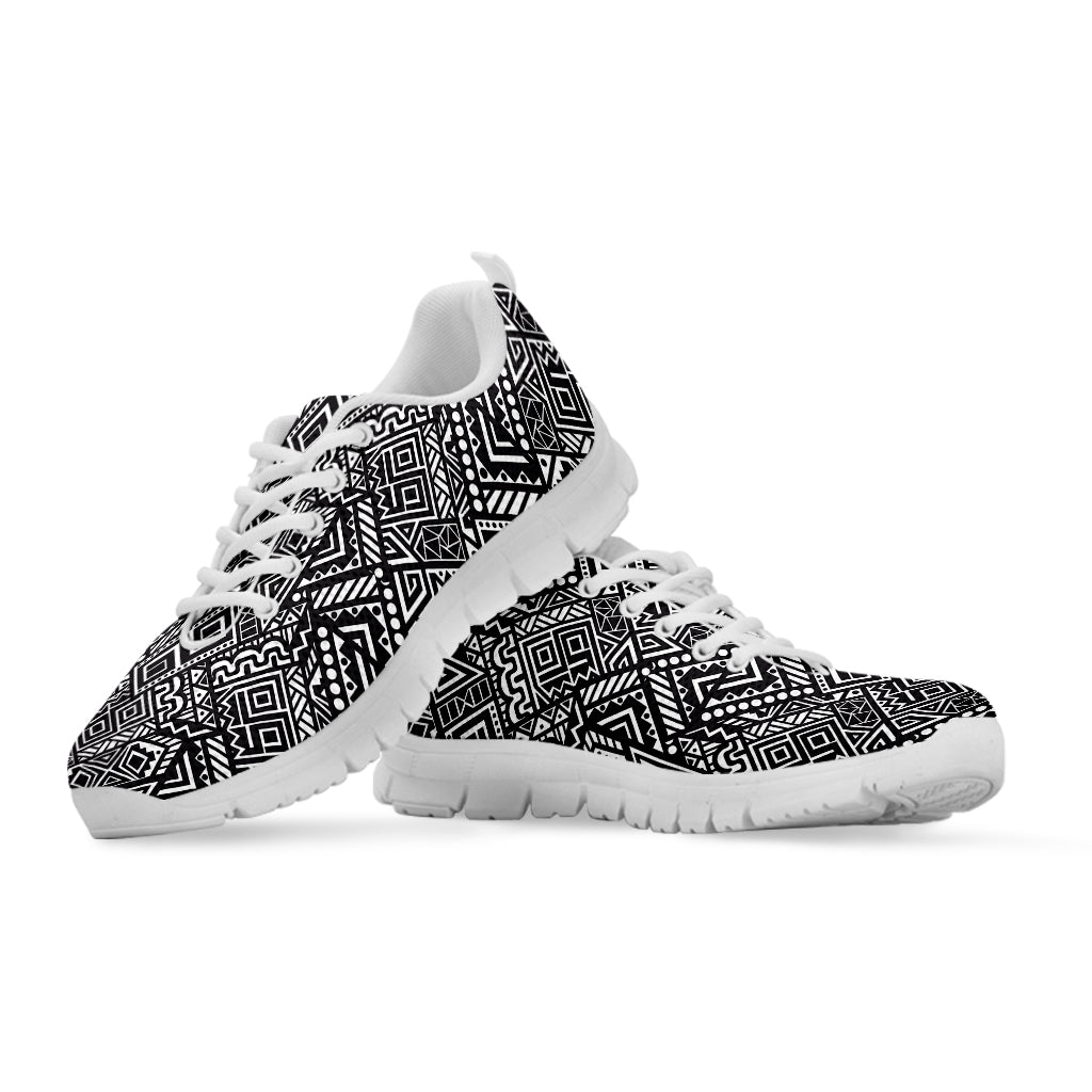 Black And White African Tribal Print White Running Shoes