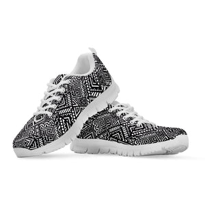 Black And White African Tribal Print White Running Shoes