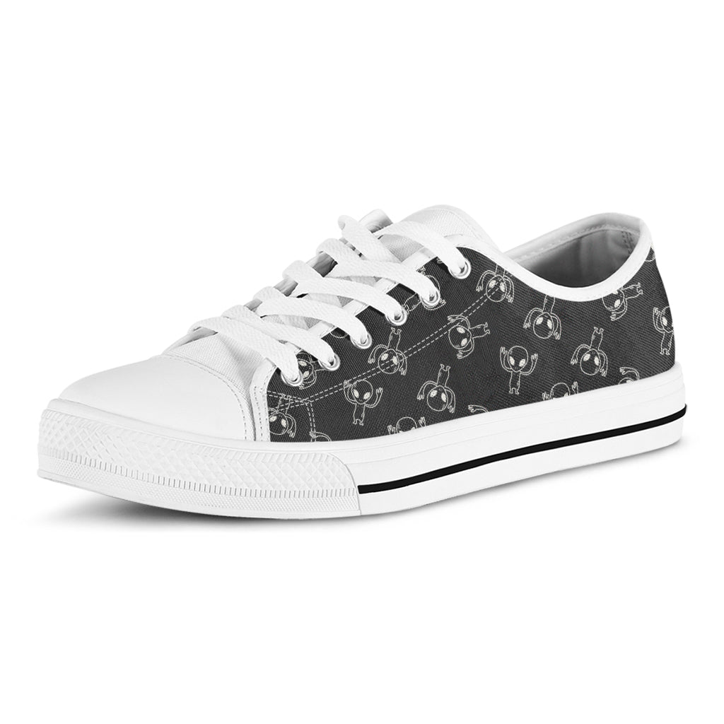 Black And White Alien Print White Low Top Sneakers