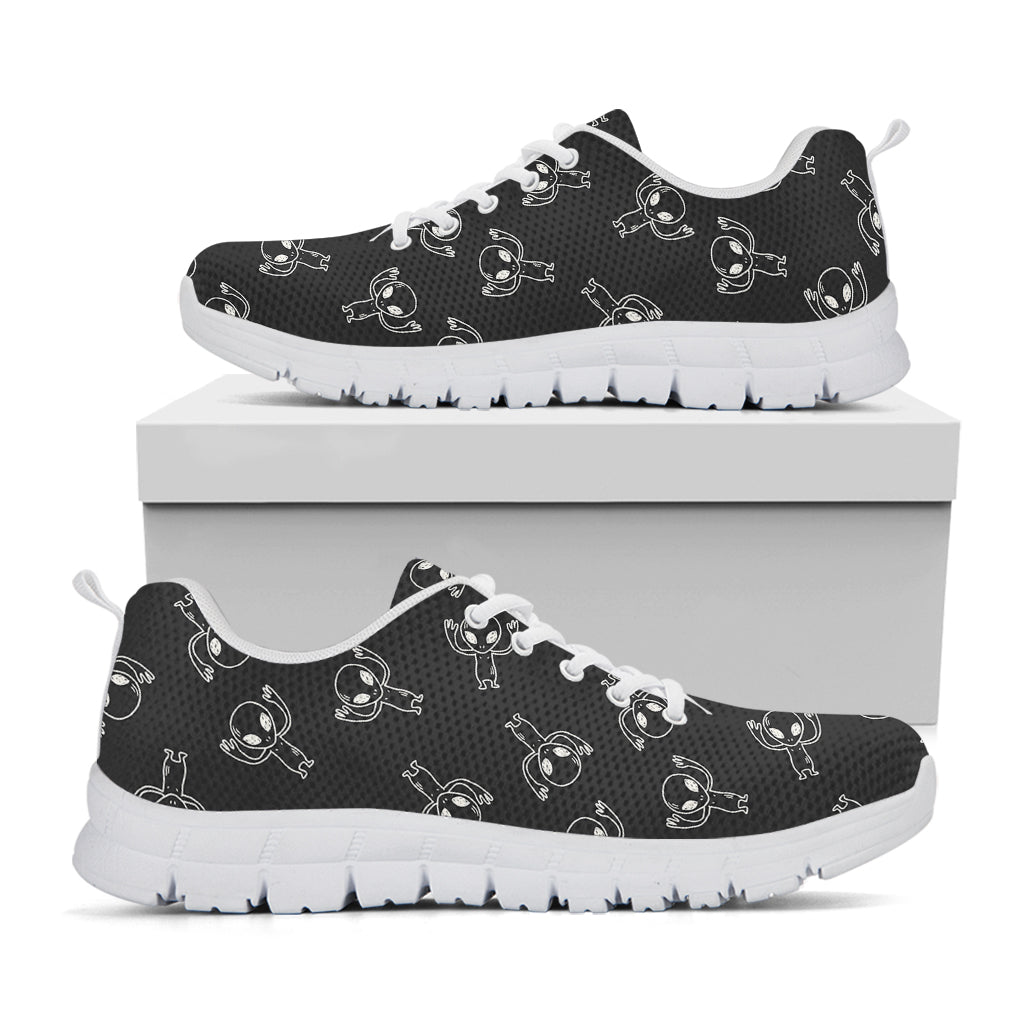 Black And White Alien Print White Running Shoes