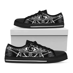 Black And White All Seeing Eye Print Black Low Top Sneakers