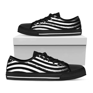Black And White American Flag Print Black Low Top Sneakers