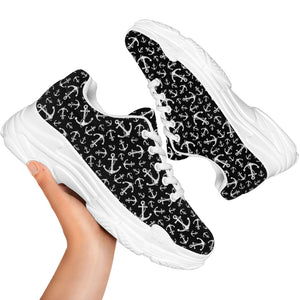 Black And White Anchor Pattern Print White Chunky Shoes