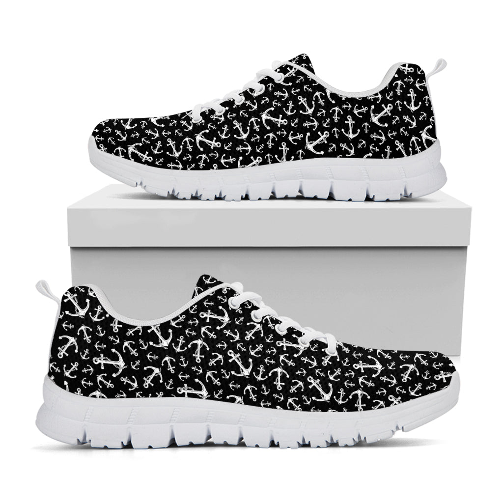 Black And White Anchor Pattern Print White Running Shoes
