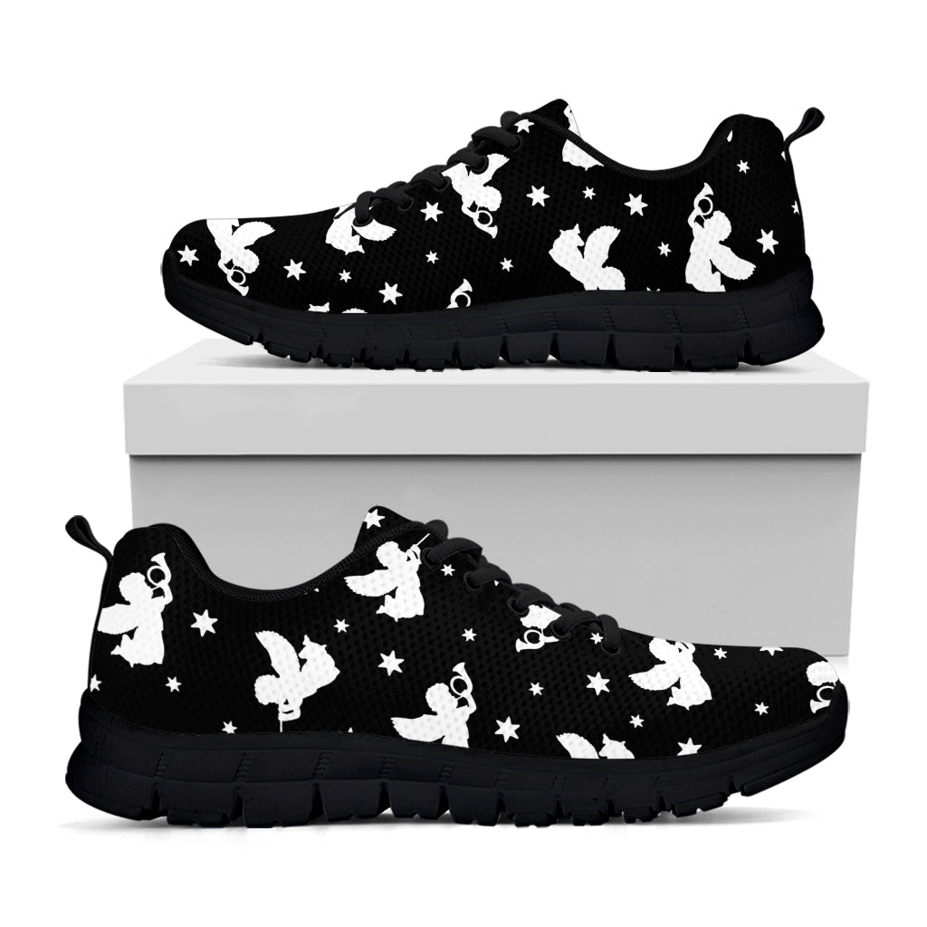 Black And White Angel Pattern Print Black Running Shoes